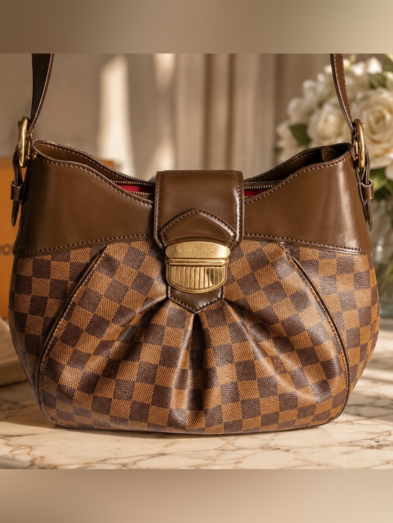 Louis Vuitton Handbags - Louis Vuitton Damier Ebene Sistina PM Shoulder Bag Red Alcantara Interior
